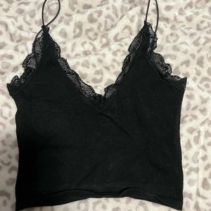 Black lace trip crop top